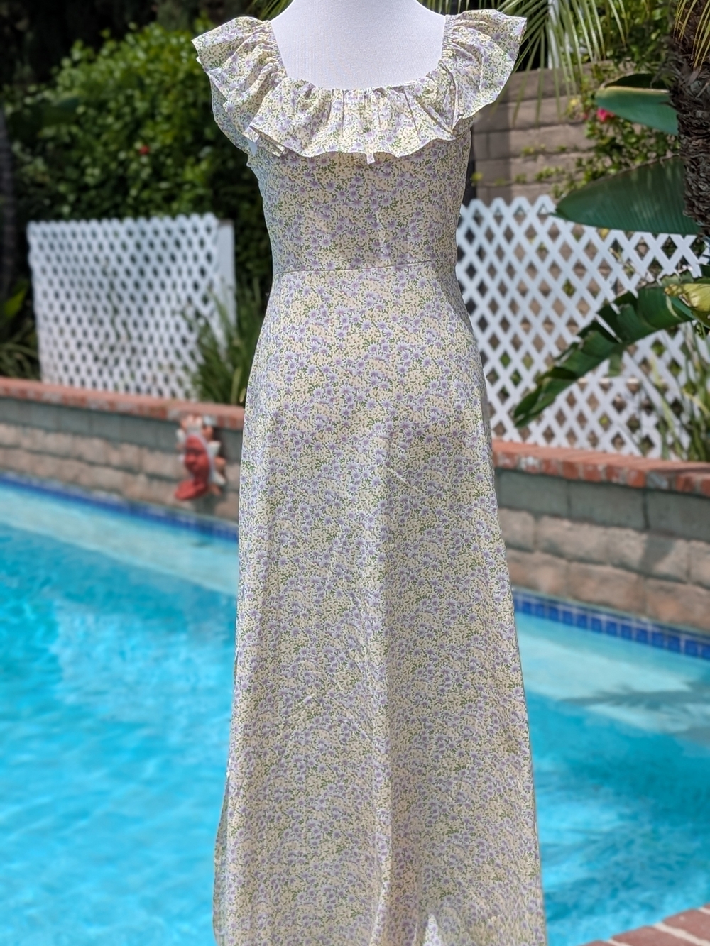 Nasty Gal Lavender and Yellow Floral Ruffle Maxi Dress